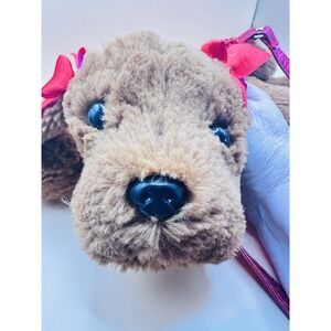 Poochie & Co Plush Dog Purse Brown Puppy Red Sequin Bag Stuffed Animal
